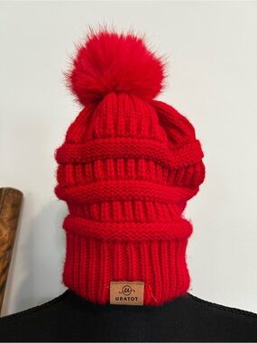 Uratot Kids Red Knit Beanie with Pom